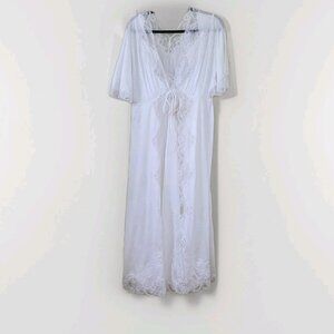 Vtg Gafer Full Slip Nightgown Robe Set IT 4  L White Nylon Calais Lace Italy NOS